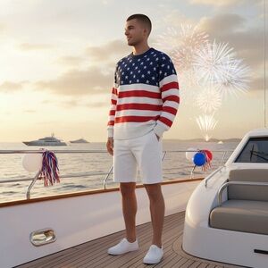 Tipsy Elves NWT Patriotic American Flag USA Crewneck Sweater XL Pullover knit